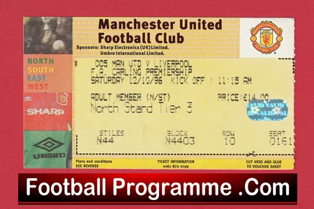 Manchester United v Liverpool 1996 - Football Ticket - Image 2