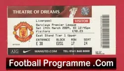 Manchester United v Liverpool 2009 – Match Ticket Visitors
