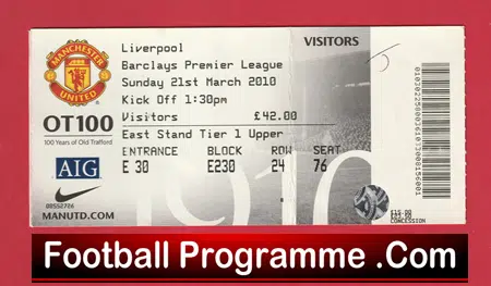 Manchester United v Liverpool 2010 - Match Ticket - Image 2