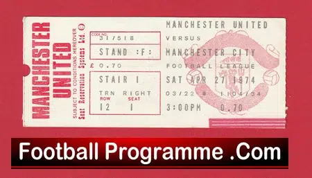 Manchester United v Manchester City 1974 - Man Utd Ticket 1973/74 - Image 2