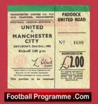 Manchester United v Manchester City 1982 – Football Match Ticket