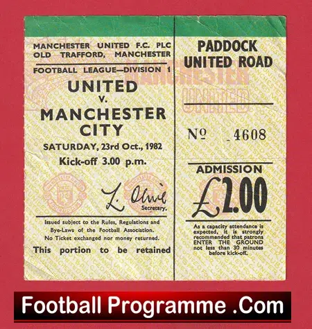 Manchester United v Manchester City 1982 - Football Match Ticket - Image 2