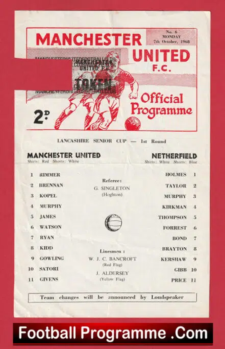 Manchester United v Netherfield 1968 – Lancashire Senior Cup