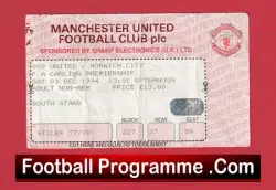 Manchester United v Norwich City 1994 – Football Ticket