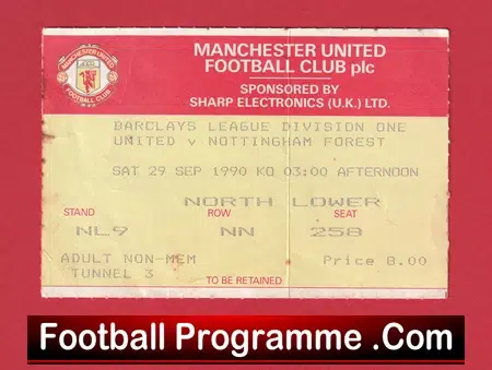 Manchester United v Nottingham Forest 1990 - Man Utd Ticket - Image 2