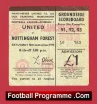 Manchester United v Nottingham Forest 1978 – Football Ticket