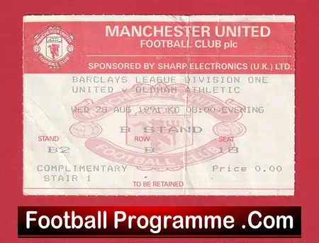 Manchester United v Oldham Athletic 1991 - League Cup Football Ticket - Image 2