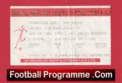 Manchester United v Oldham Athletic 1991 - League Cup Football Ticket - football memorabilia