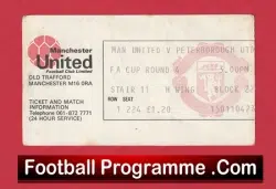 Manchester United v Peteborough United 1976 – Match Ticket 1970s