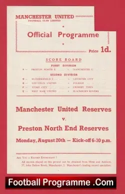Manchester United v Preston 1956 - Man Utd Busby Babes Reserves - football programme