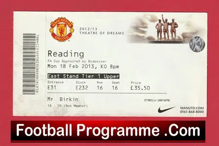 Manchester United v Reading 2013 - Match Ticket - Image 2