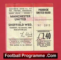 Manchester United v Sheffield Wednesday 1985 – Match Ticket