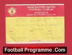 Manchester United v Southampton 1991 - Match Ticket League Cup - football memorabilia