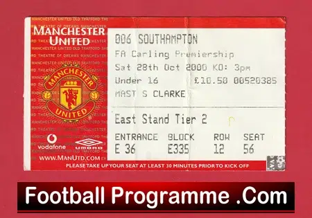 Manchester United v Southampton 2000 - Football Ticket - Image 2