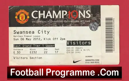 Manchester United v Swansea City 2012 - Football Ticket - Image 2