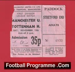 Manchester United v Tottenham 1971 - Match Ticket 1970s - football memorabilia