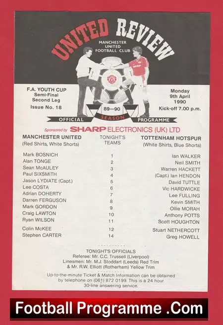 Manchester United v Tottenham 1990 – Youth Cup Semi + Ryan Giggs
