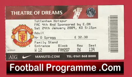 Manchester United v Tottenham 2009 - Match Ticket - Image 2