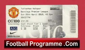 Manchester United v Tottenham 2010 – Match Ticket Visitors