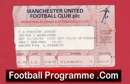 Manchester United v Wimbledon 1992 - Football Ticket - Image 2