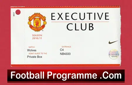 Manchester United v Wolves 2010 - Exec Football Ticket - Image 2