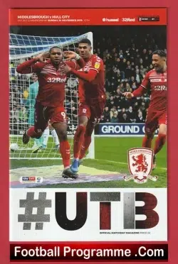 Middlesbrough v Hull City 2019 - football programme