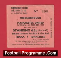 Middlesbrough v Manchester United 1975 – Match Ticket