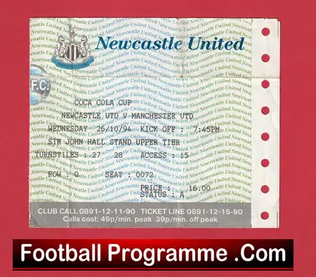 Newcastle United v Manchester United 1994 - Football Ticket - Image 2