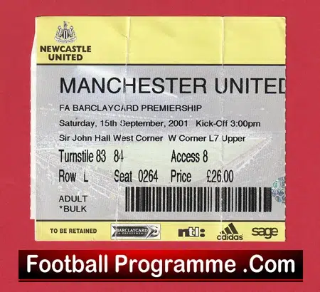 Newcastle United v Manchester United 2001 - Match Ticket - Image 2