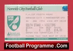 Norwich City v Manchester United 1994 – Match Ticket