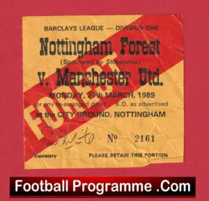 Nottingham Forest v Manchester United 1989 – Football Ticket
