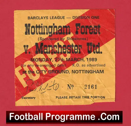 Nottingham Forest v Manchester United 1989 - Football Ticket - Image 2