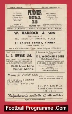 Pinner v National Provincial Bank 1952 - Natwest Football Team - football programme