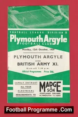 Plymouth Argyle v British Army 1959 - Football Programme - football programme