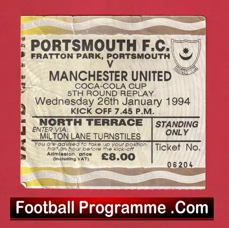 Portsmouth v Manchester United 1994 - Ticket League Cup Replay - Image 2