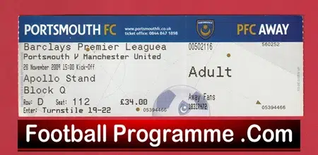 Portsmouth v Manchester United 2008 - Match Ticket - Image 2