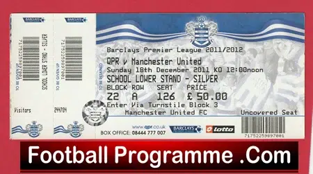 Queens Park Rangers v Manchester United 2011 - Match Ticket QPR - Image 2