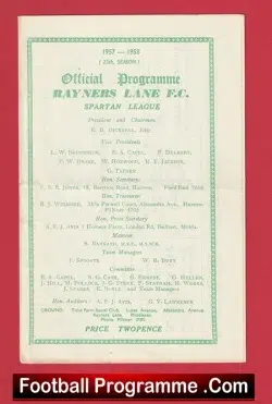 Rayners Lane v Marlow 1957 - 1950s - football programme