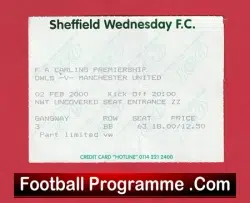 Sheffield Wednesday v Manchester United 2000 – Football Ticket