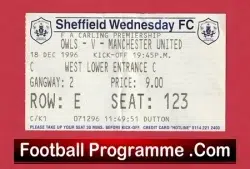 Sheffield Wednesday v Manchester United 1996 - Football Ticket - football memorabilia
