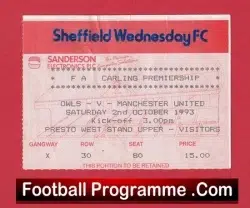 Sheffield Wednesday v Manchester United 1993 - Match Ticket - football memorabilia