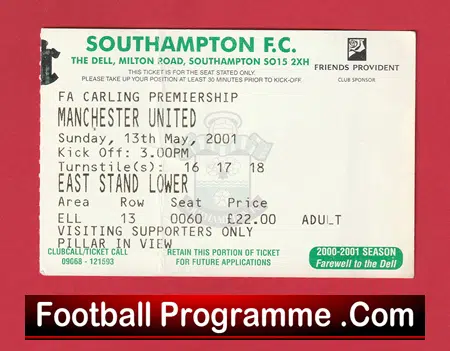 Southampton v Manchester United 2001 - Football Ticket - Image 2