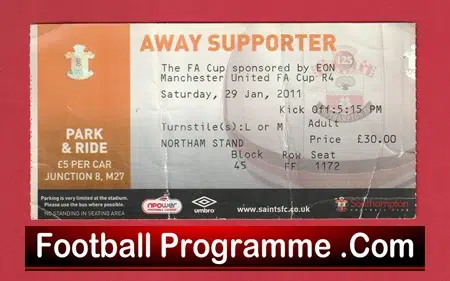 Southampton v Manchester United 2011 - FA Cup Football Ticket - Image 2