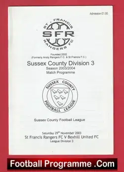 St Francis Rangers v Bexhill United 2003 - Sussex County League - football programme