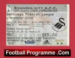 Swansea City v Manchester United 2013 - Football Ticket - football memorabilia
