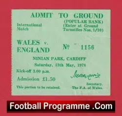 Wales v England 1978 - Football Ticket - football memorabilia