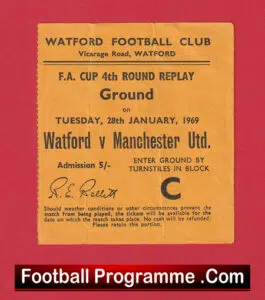 Watford v Manchester United 1969 – Football Ticket