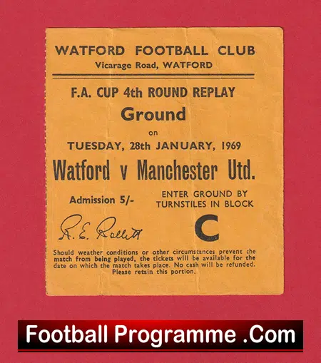 Watford v Manchester United 1969 - Football Ticket - Image 2