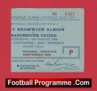 West Bromich Albion v Manchester United 1968 – Match Ticket