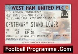 West Ham United v Manchester United 1998 - Football Ticket - football memorabilia